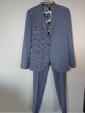 Marks & Spencer Men's 2-PC Suit 44R 33W Skinny Trousers Blue Plaid